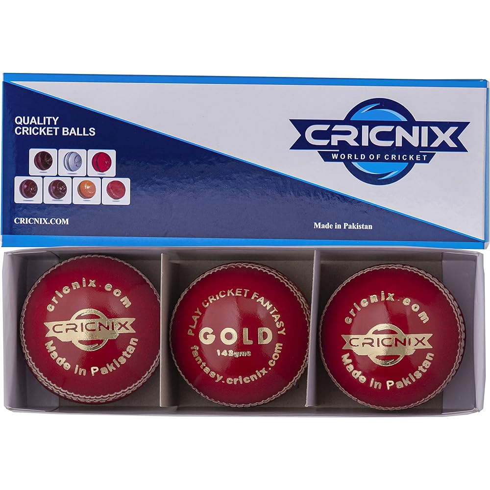 Cricnix Cricket Ball Gold Red Leather 142g (1-Pack/3-Pack/6-Pack) for Practice or Training