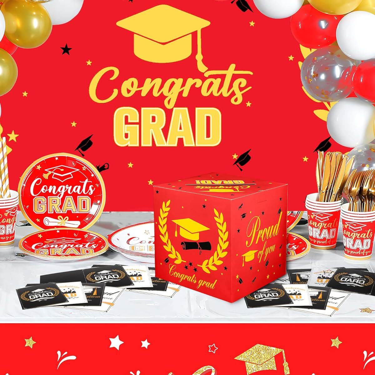 KQNBI Graduation Card Box Graduation Card Box for Graduation Party Favors Red