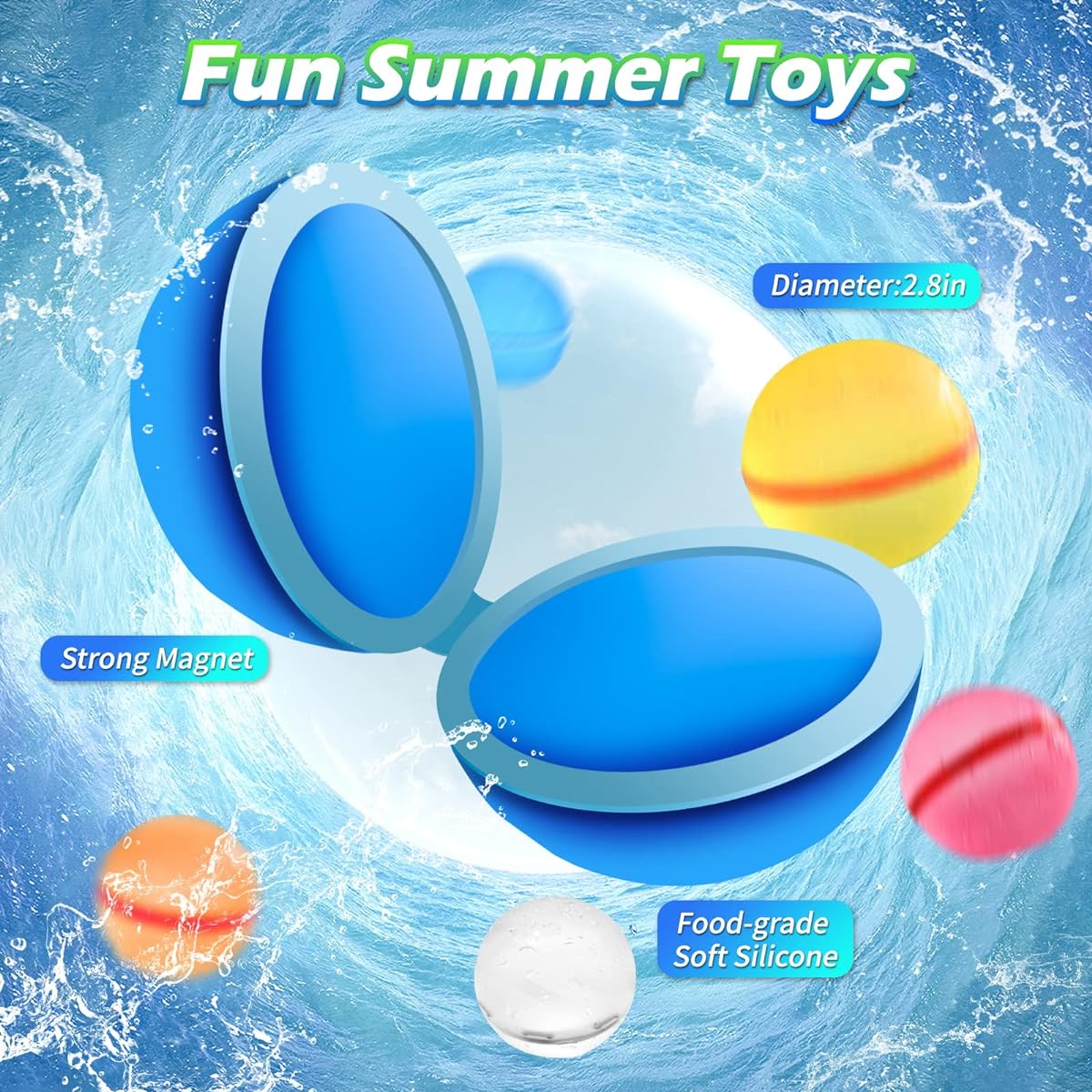 Reusable Water Balloons for Kids and Adults - 12pcs Quick Fill Self Seal Magnetic Reusable Water Bombs Splash Balls Refillable Fun Outdoor Toys for Water Fight Games