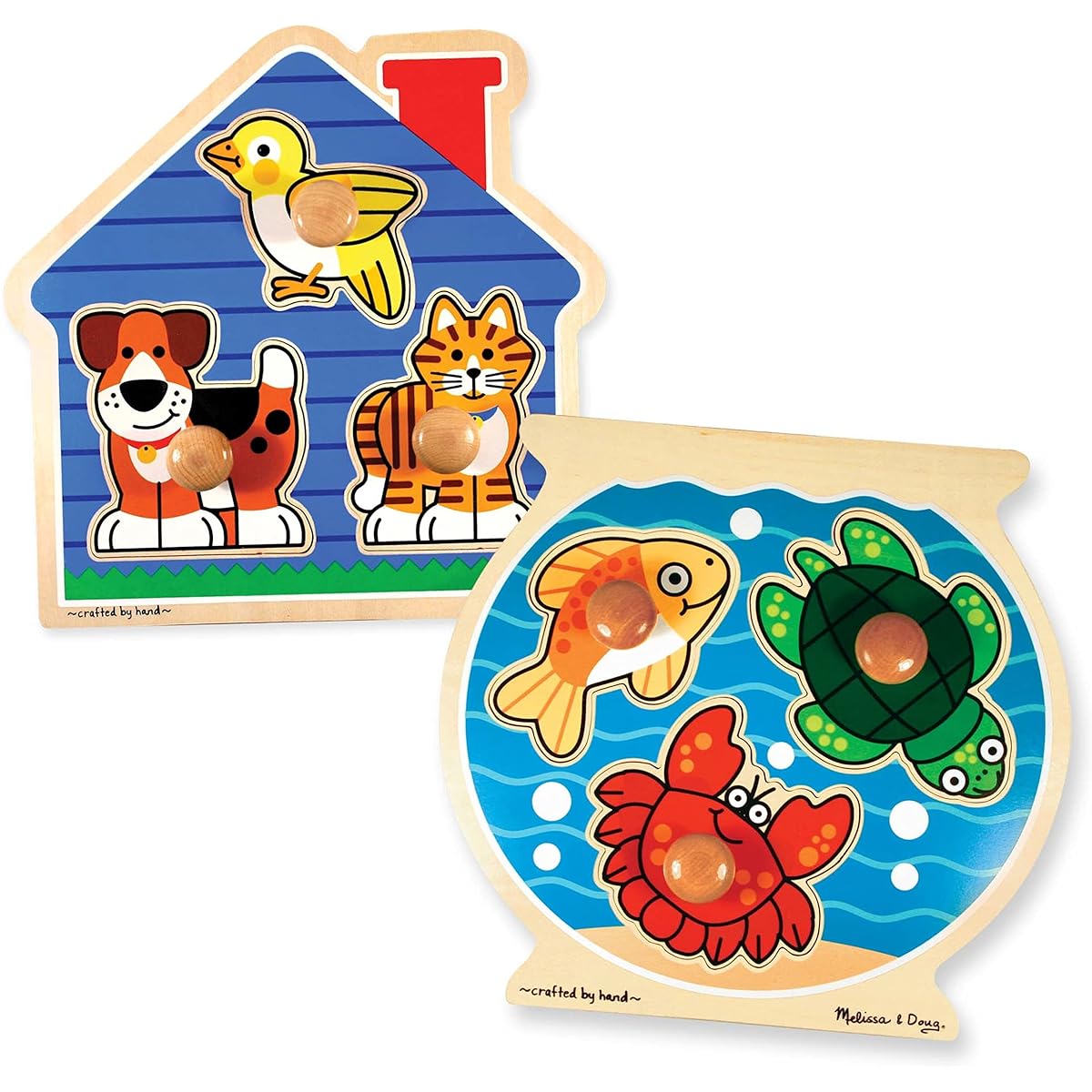 Melissa & Doug Animals Jumbo Knob Wooden Puzzles Set - Fish and Pets
