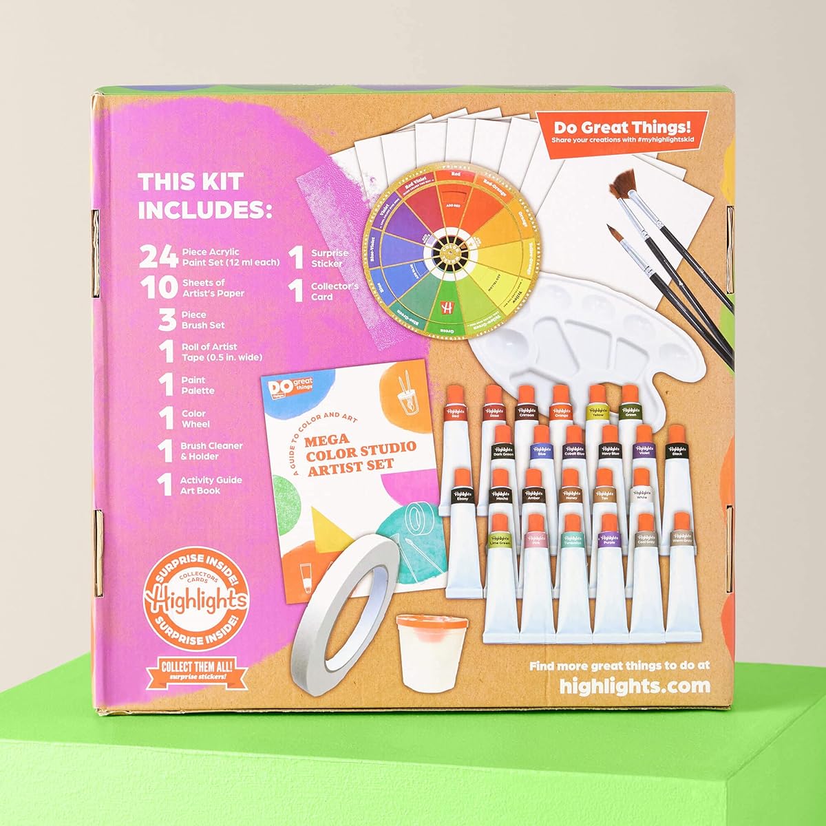 Highlights MegaColor Studio Artist Set for Kids - Acrylic Paints, Artist Paper, Color Wheel, Painter Palette, Kid-Friendly Activity Guide and Art Supplies for Ages 6+