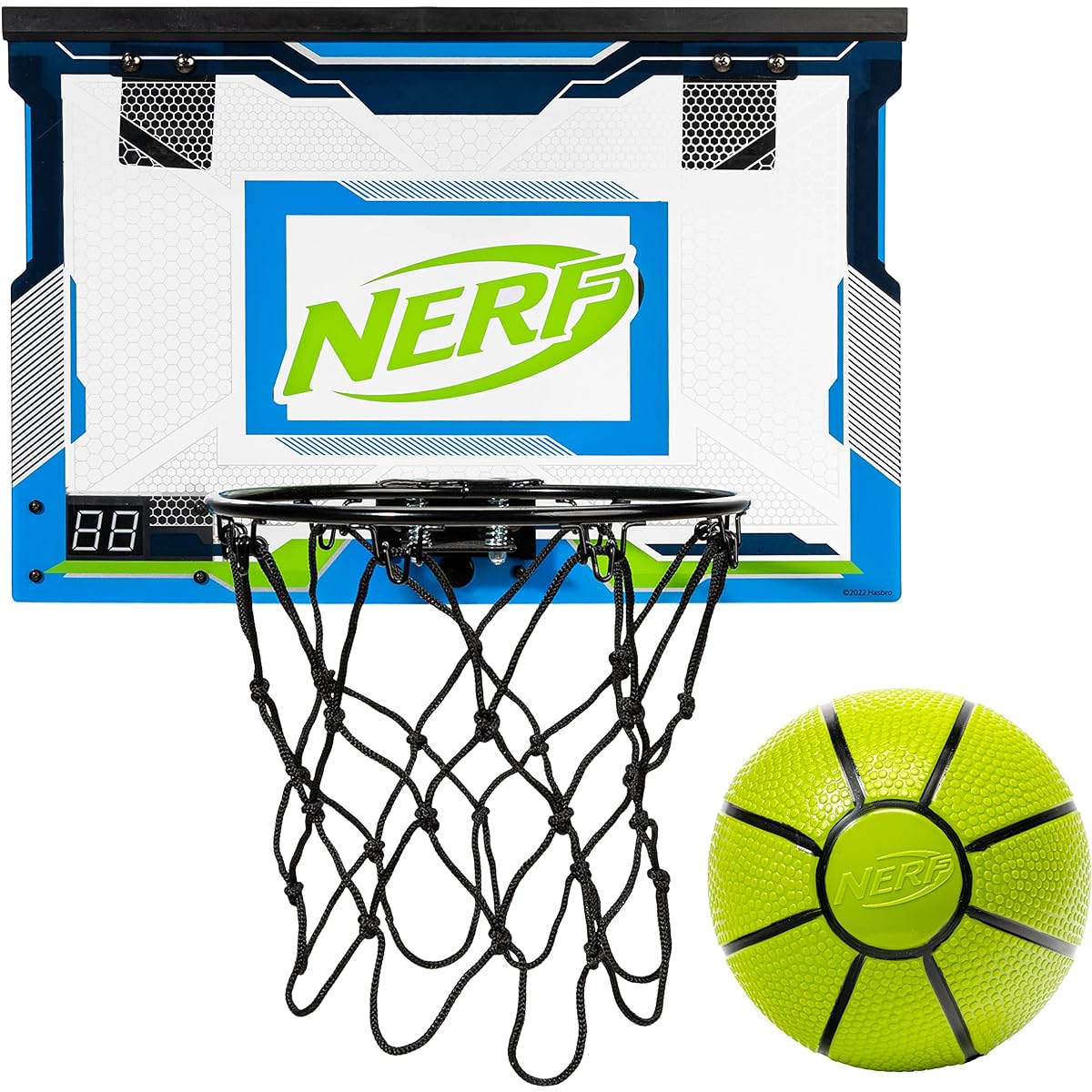 NERF LED Door Hanging Mini Basketball Hoop - Pro Hoop Light Up Indoor Kids Basketball Hoop - Electronic Slam Dunk Mini Hoop Set with Mini Basketball - Door + Bedroom Indoor Hoop for Kids
