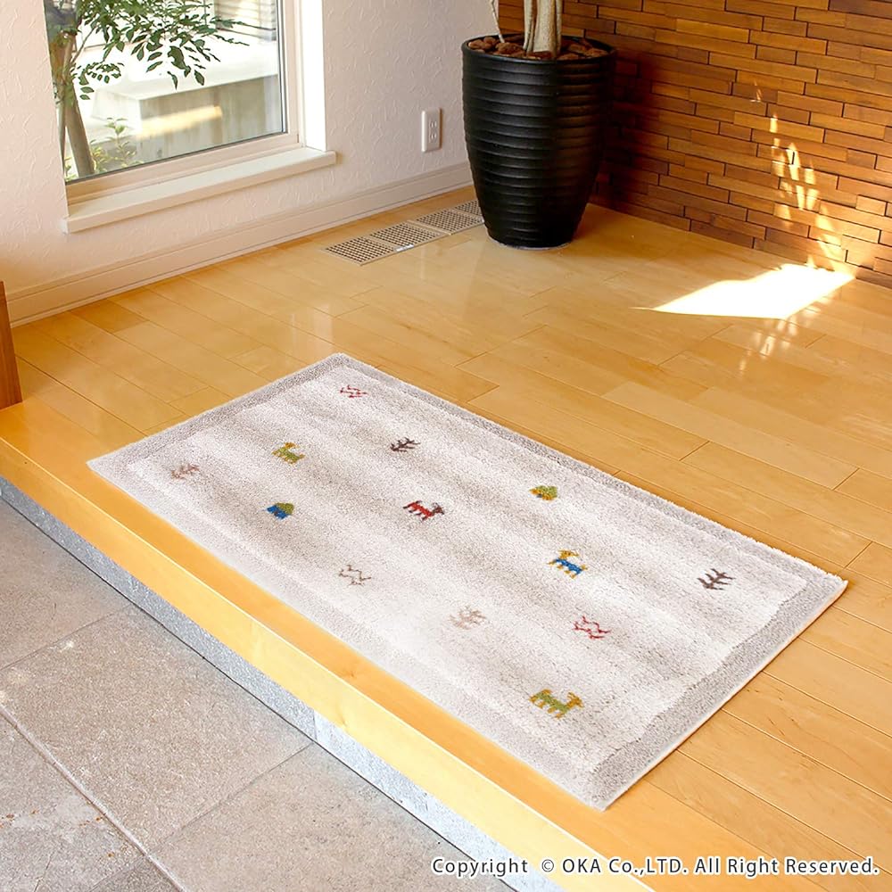 OKA Entrance Mat, Beige, Approx. 60cm x 110cm, Washable, Corner Adsorption, Gabe, Adsorption, Non-Slip