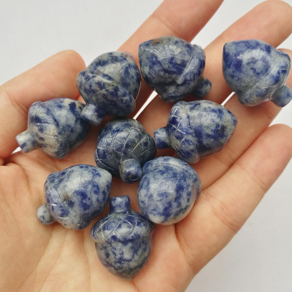 Bacatgem Bluestone Pocket Hazelnut Figurine Decorative Gemstone 1" Reiki Balance Crystal Healing Palm Stone 2pcs