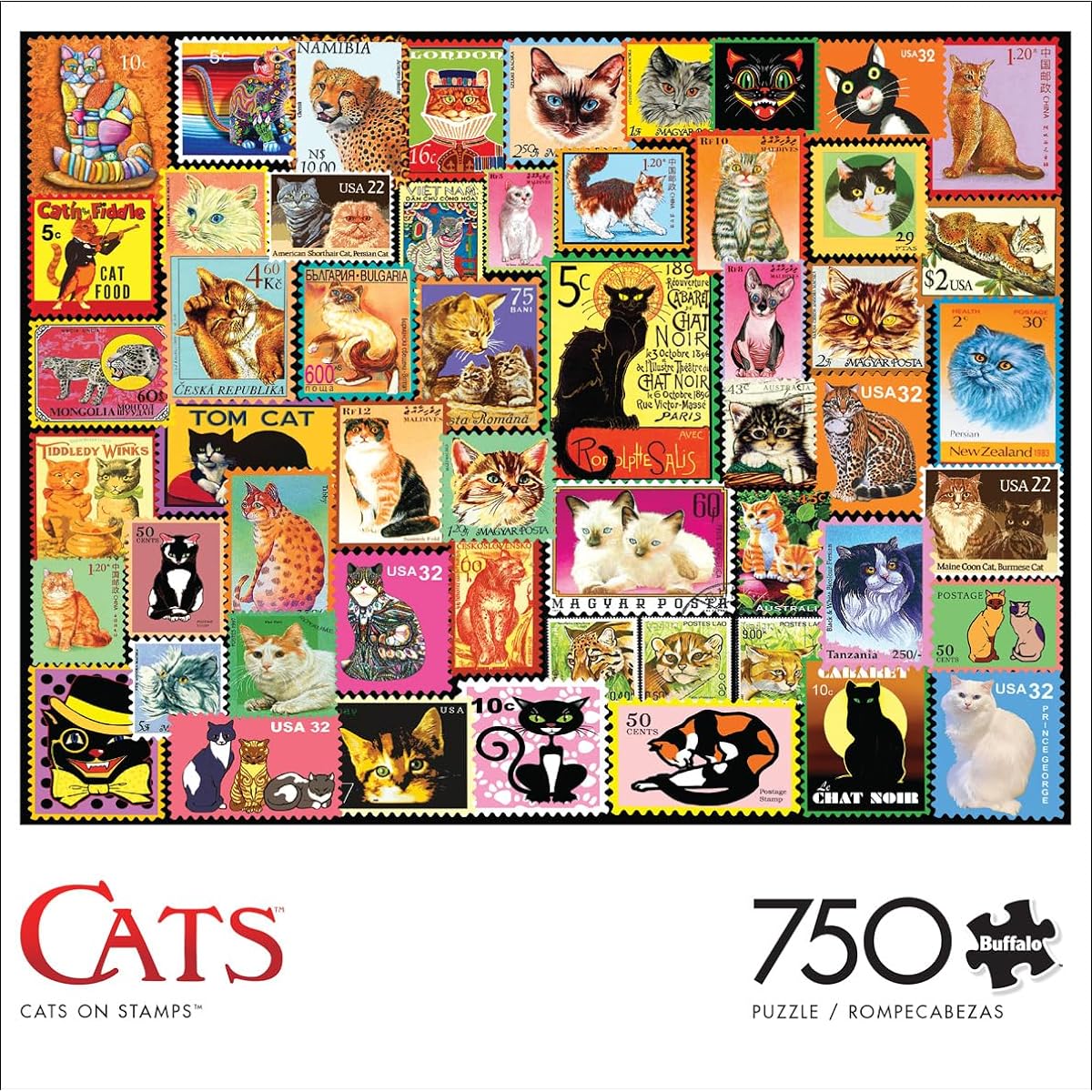 Buffalo Games - Cat on a Stamp - 750 Piece Jigsaw Puzzle for Adults, Challenging Puzzle, Perfect for Game Night - Finished Size 24.00 x 18.00