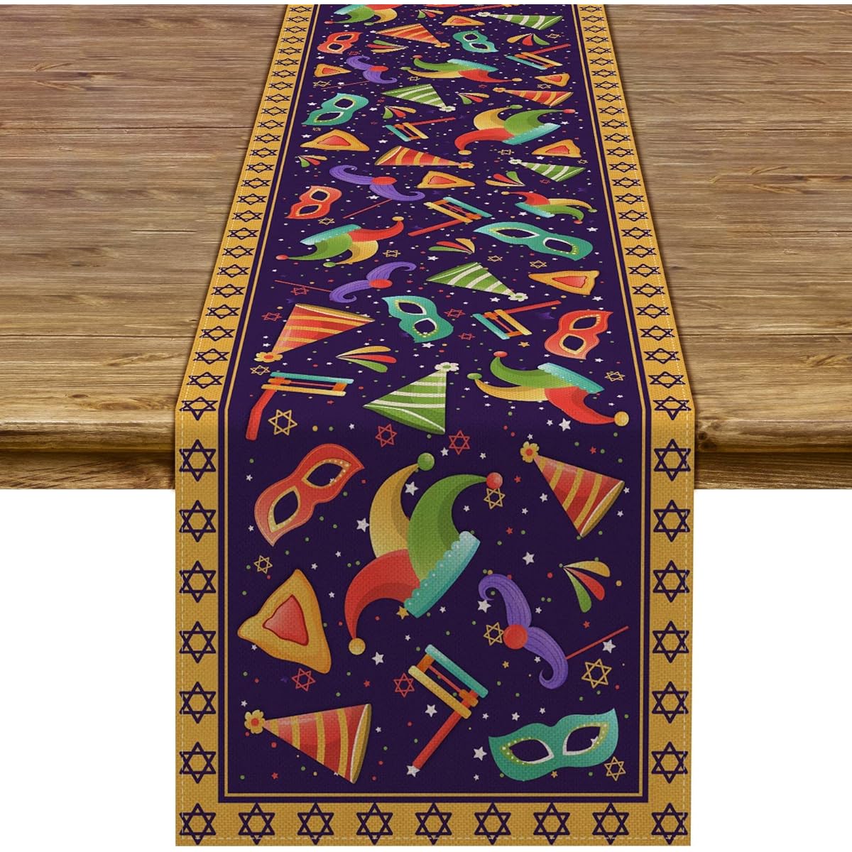 Pudodo Purim Table Runner Jewish Carnival Hamantaschen Gragger Masque Festival Holiday Party Kitchen Dining Home Decoration