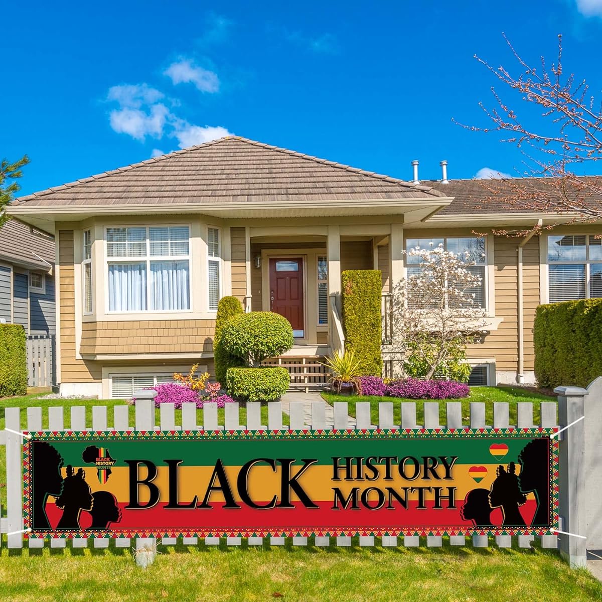 Happy Black History Month Fence Banner African American Decor Garden Garage Black Red Yellow Party Decorations Black Girl Holiday Ornaments
