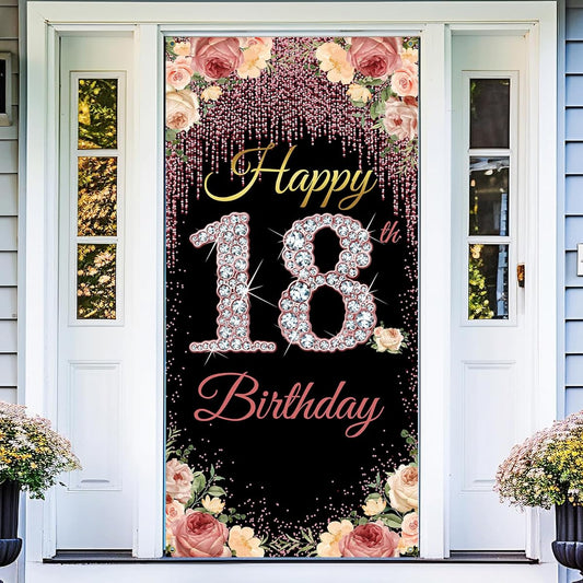 18th Birthday Door Banner Backdrop Happy 18th Birthday for Girls 18th Birthday Photo Props 18th Birthday Party Yard Sign Decorations Outdoor Indoor Heavy Duty Vicycaty