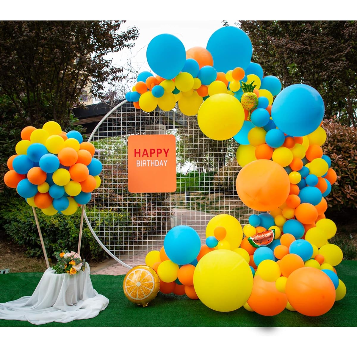 DIY Party Balloon Garland Kit, 129pcs Yellow Orange Blue Balloon Arch Kit for Wedding Birthday Graduation Bachelorette Baby Shower Party Backdrop Decorations