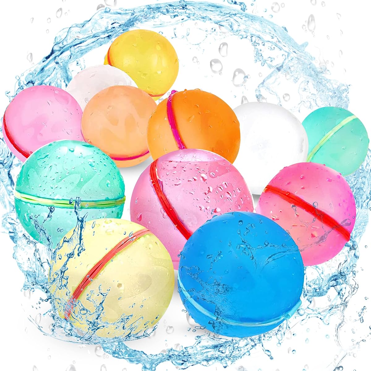 Reusable Water Balloons Quick Fill Self Seal Refillable Water Balloons for Kids Aldult Pool Water Bomb Splash Balls Outdoor Water Toys Balloons Water Games for Summer Fun Party 12 Pack