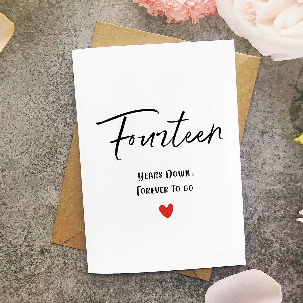 14th Anniversary Card 14th Anniversary "Four Years Down Forever To Go" Romantic Valentine's Day Wedding Card for Couples