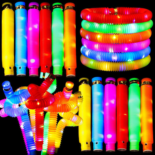 30 Pieces Light Up Fidget Tubes Sensory Toys 6 Colors Light Up Sensory Toys Tubes Party Favors Fidget Tubes Glow Sticks Birthday Party Supplies Stocking Stuffers Glow in the Dark