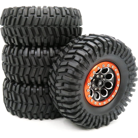 4pcs RC Crawler 2.2 Mud Tires Height(OD):125mm & Aluminum 2.2 Beadlock Wheel Rim Hex 12mm