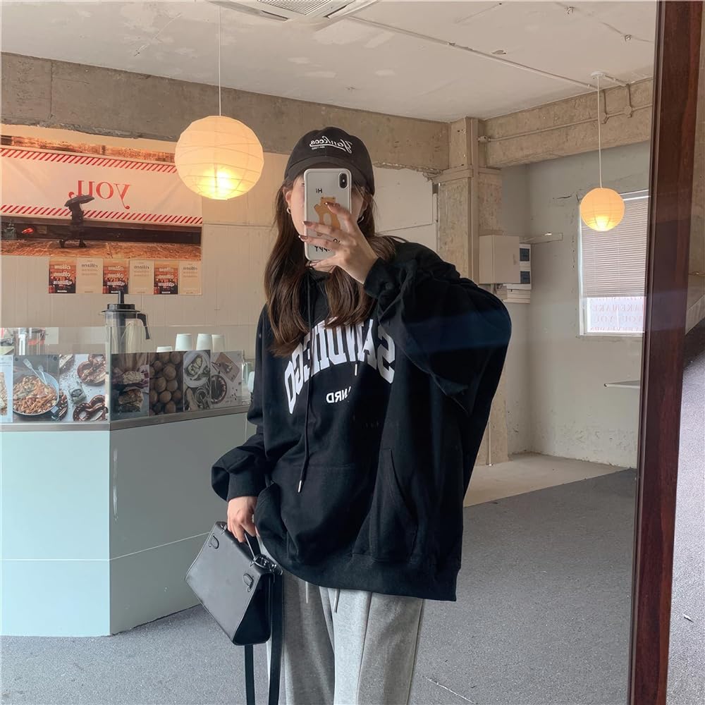 [SeiunAn] Hoodie, Women's Sweatshirt, Pullover, Spring, Autumn, Winter, Loose, Thin, Large Size, Top, Korean Fashion, Long Sleeve, Spring Clothes, Hooded, Stylish, English Logo Print, Casual, Cute, Streetwear, Cotton, Cool, Commuting