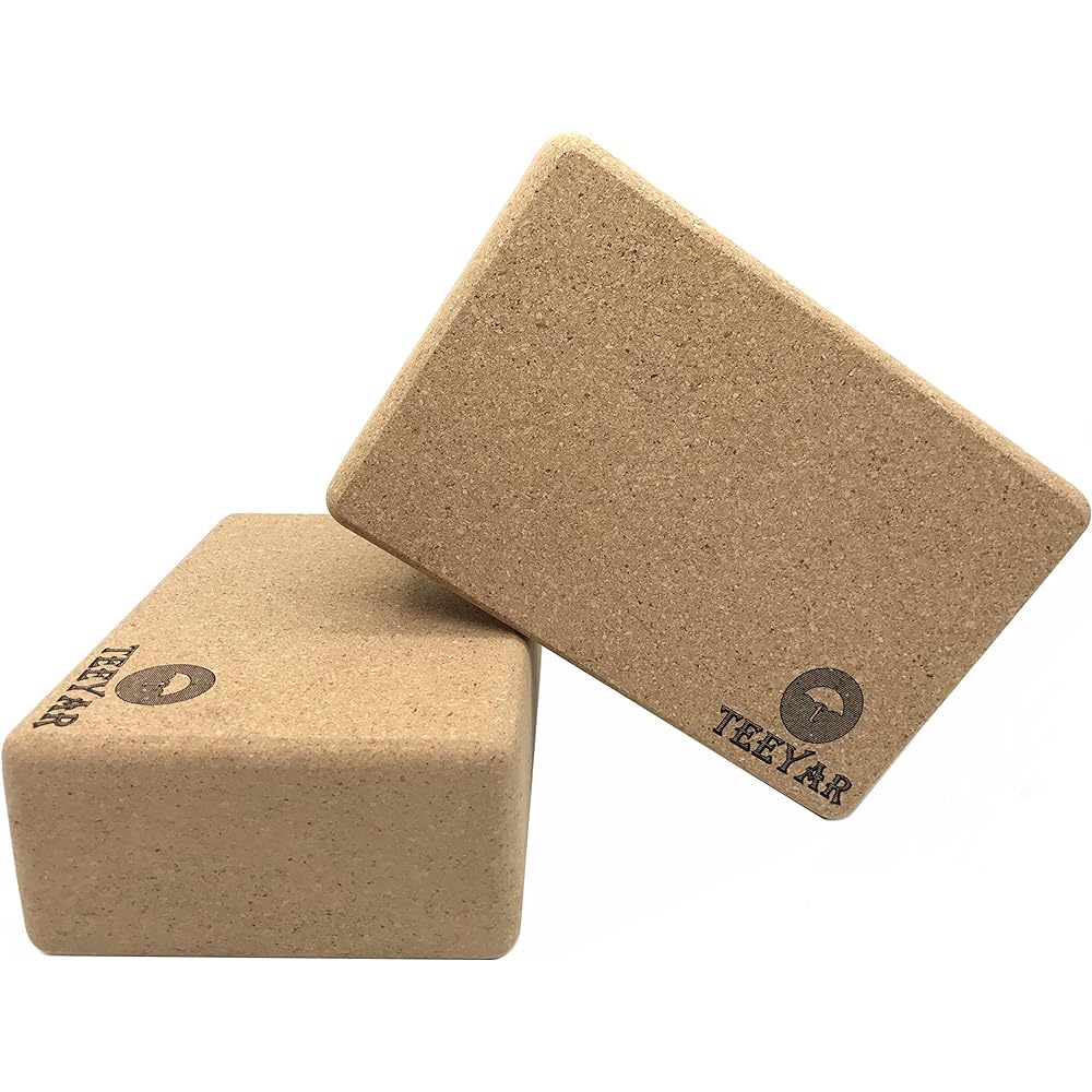 Cork Yoga Blocks - Teeyar Set of 2 Sturdy Natural Spanish Cork Exercise Blocks 23 x 15 x 7.6cm for Yoga/Pilates/Gym Exercises, Improve Balance/Flexibility/Backbends (Cork Yoga Blocks)