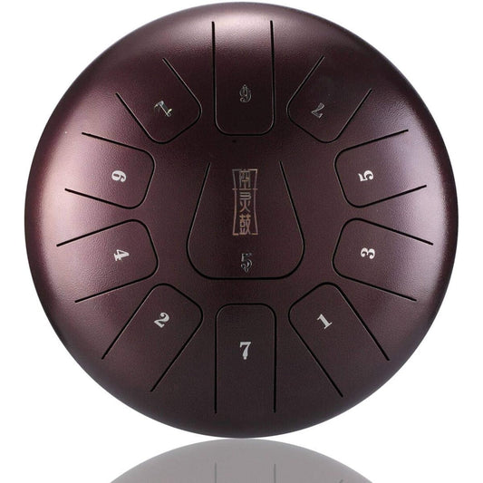 15 Notes Hand Drum Percussion Instrument 10 Inch Steel Tongue Drum D Major 11 Notes Hand Tank Drum Bag with Mallets Metal Drum Steel Tongue Drum 10 Inch 8 Scale Music Enlightenment Instrument Yoga Meditation (Black) (Size: 25x25x15cm; Color: Deep Brown)