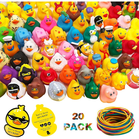 AOT Rubber Ducks 20 Pack Bulk, Jeep Ducks with Tags for Ducks, 20 Rubber Ducks + 20 Card Tags + 20 Straps