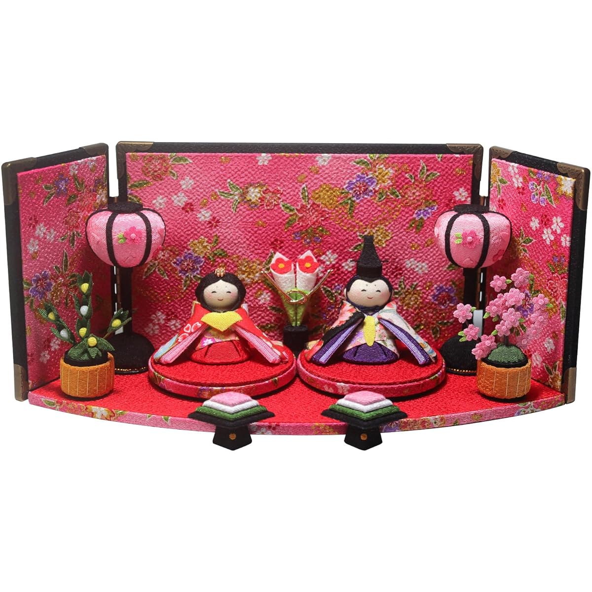 Hina dolls, Hina dolls, 3-panel folding screens, compact, miniature, ornaments, crepe, craftsmanship