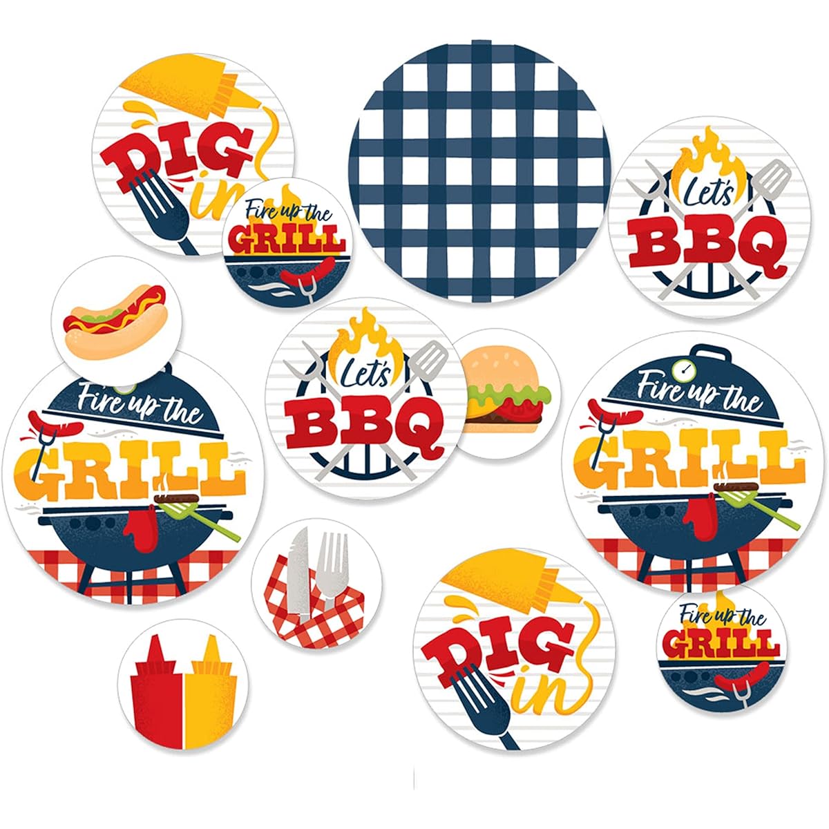Big Dot of Happiness Fire Up the Grill - Summer BBQ Picnic Party Giant Circle Confetti - Party Decorations - 27 Large Confetti