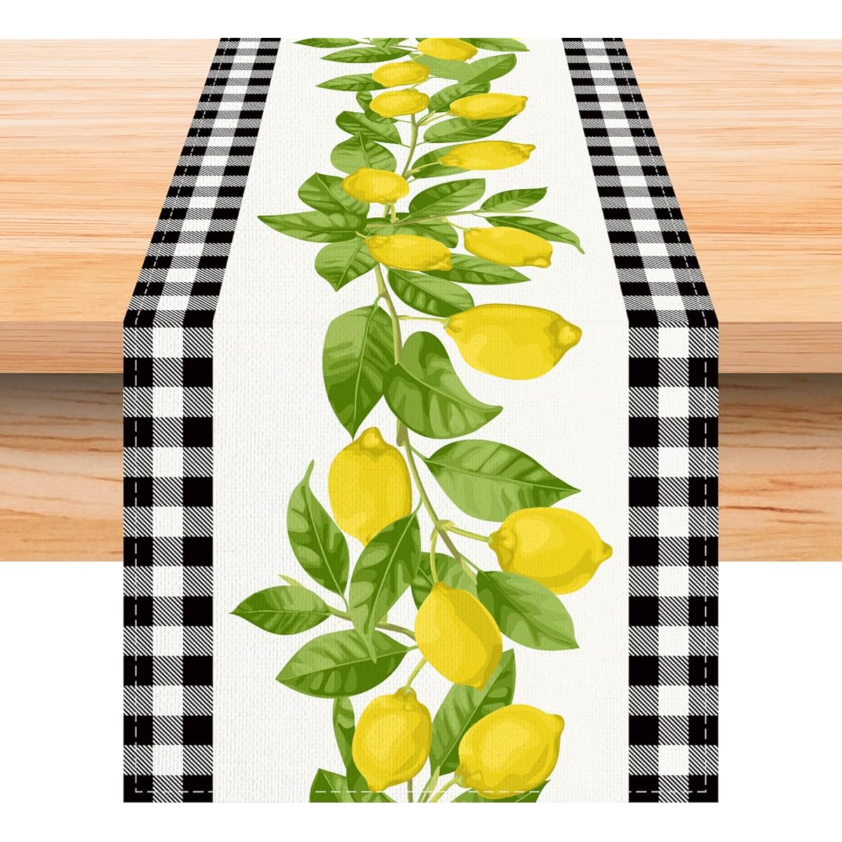 Linen Black and White Buffalo Plaid Check Lemon Table Runner 172cm Length Farmhouse Style Spring Summer Home Kitchen Dining Room Table Decoration