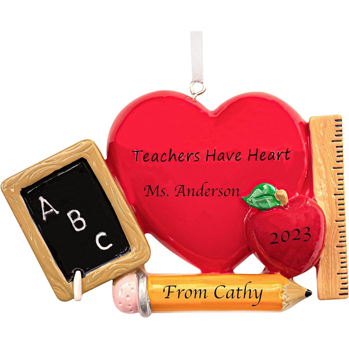 UniqXmas Personalized Teacher Christmas Ornament - Free Customization | Teacher Heart Decoration Christmas Tree - Teacher Keepsake Best Appreciation Gift