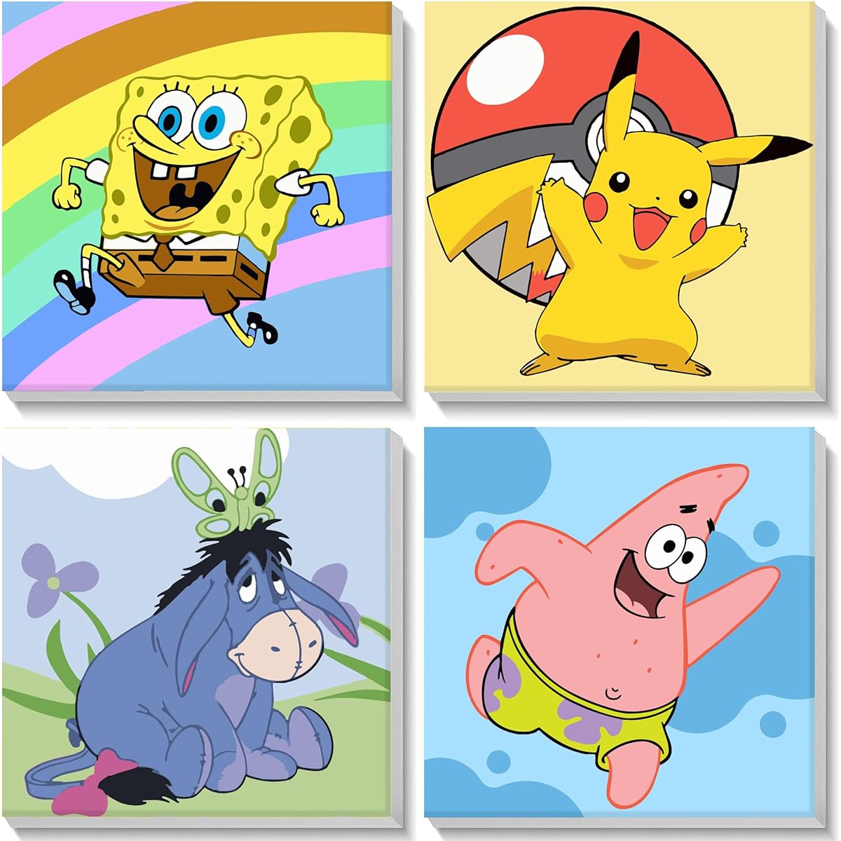 cupmod 4 Pack Cartoon Character Paints for Kids Ages 8-12, Anime Easy Acrylic Paint for Kids on Canvas, Oil Painting Kits for Kids Gifts (Framed)