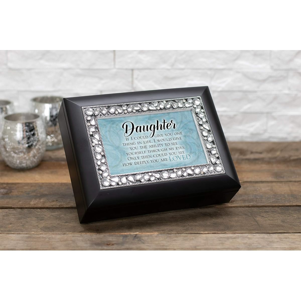 Cottage Garden Girl You are Loved Classic Black Clear Jewelry Music Box Play Wonderful World