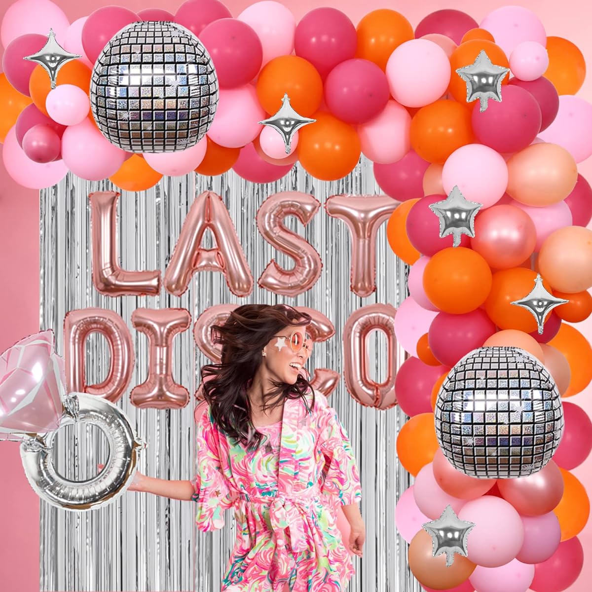The Last Disco Bachelorette Party Decorations 60s 70s Retro Disco Boho Bachelorette Party Decorations Balloon Garland Arch with Fringe Curtains Disco Ball Ring Balloon
