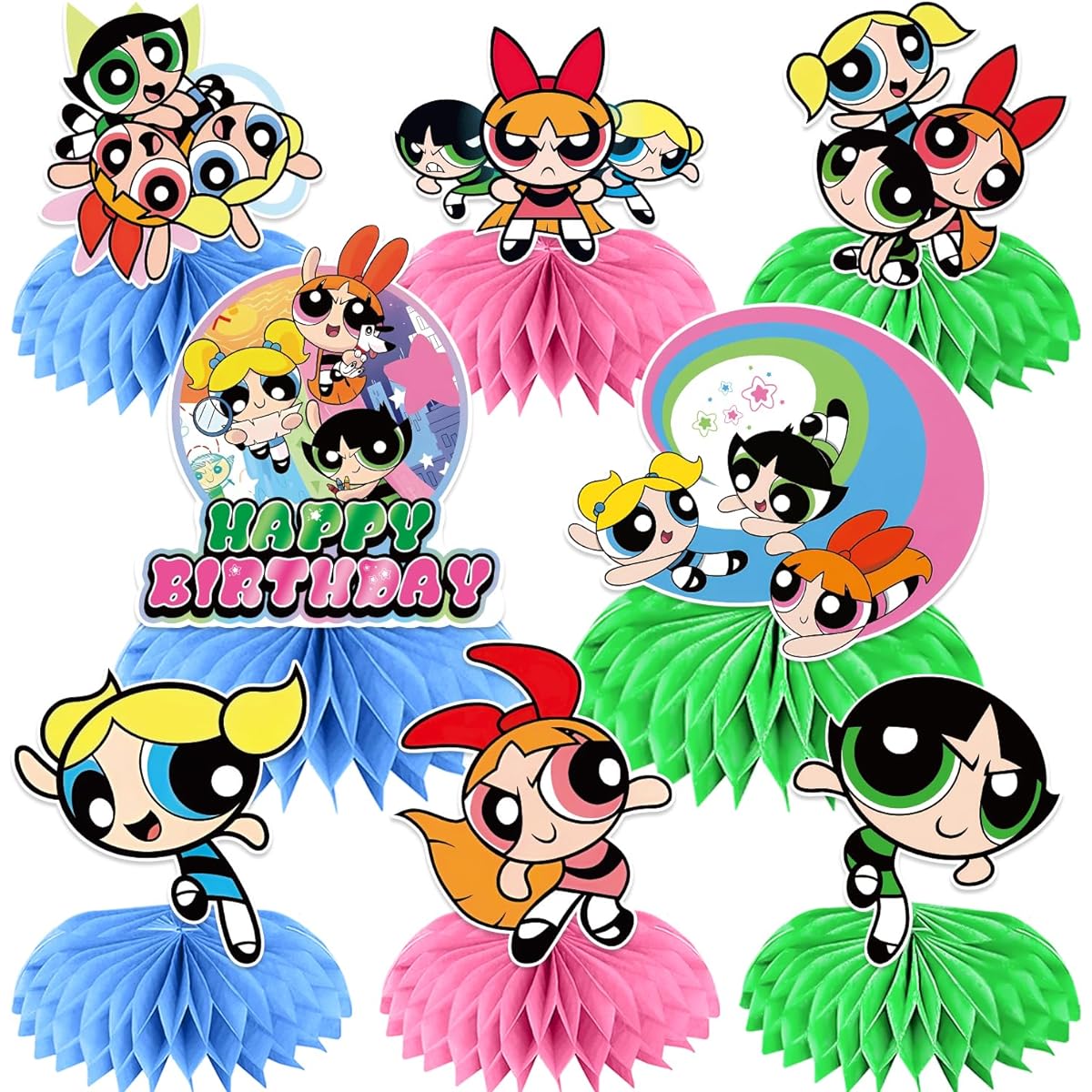Power Girls Birthday Decorations Honeycomb Centerpieces 8 Pieces 3D DIY Power Girls Birthday Party Decorations Centerpieces Power Girls Party Decorations Table Decorations for Party