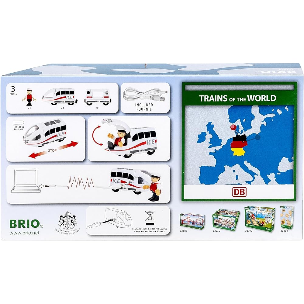 BRIO World Railway Series USB Rechargeable ICE Train 36088 Wooden Rail Electric Vehicle Locomotive Ages 3 and Up