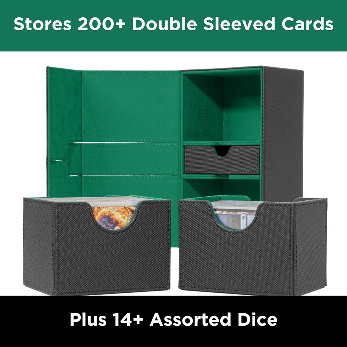 Infinity Vault Side Loader 200 - Double Deck Box with Dice Tray - Built to Protect 200+ Double Sleeved Cards - Amazing MTG Commander Deck Box with Spacious Side Loading Card Tray