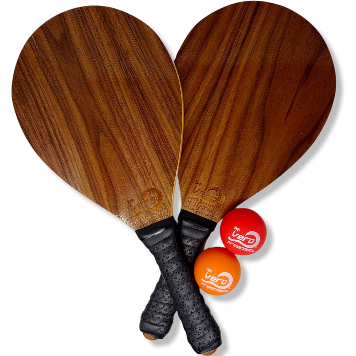 One Olive Wood Frescobol Racquet Paddle Ball Paddleball Fresco Ball Beach Sports Smash Ball Smashball.