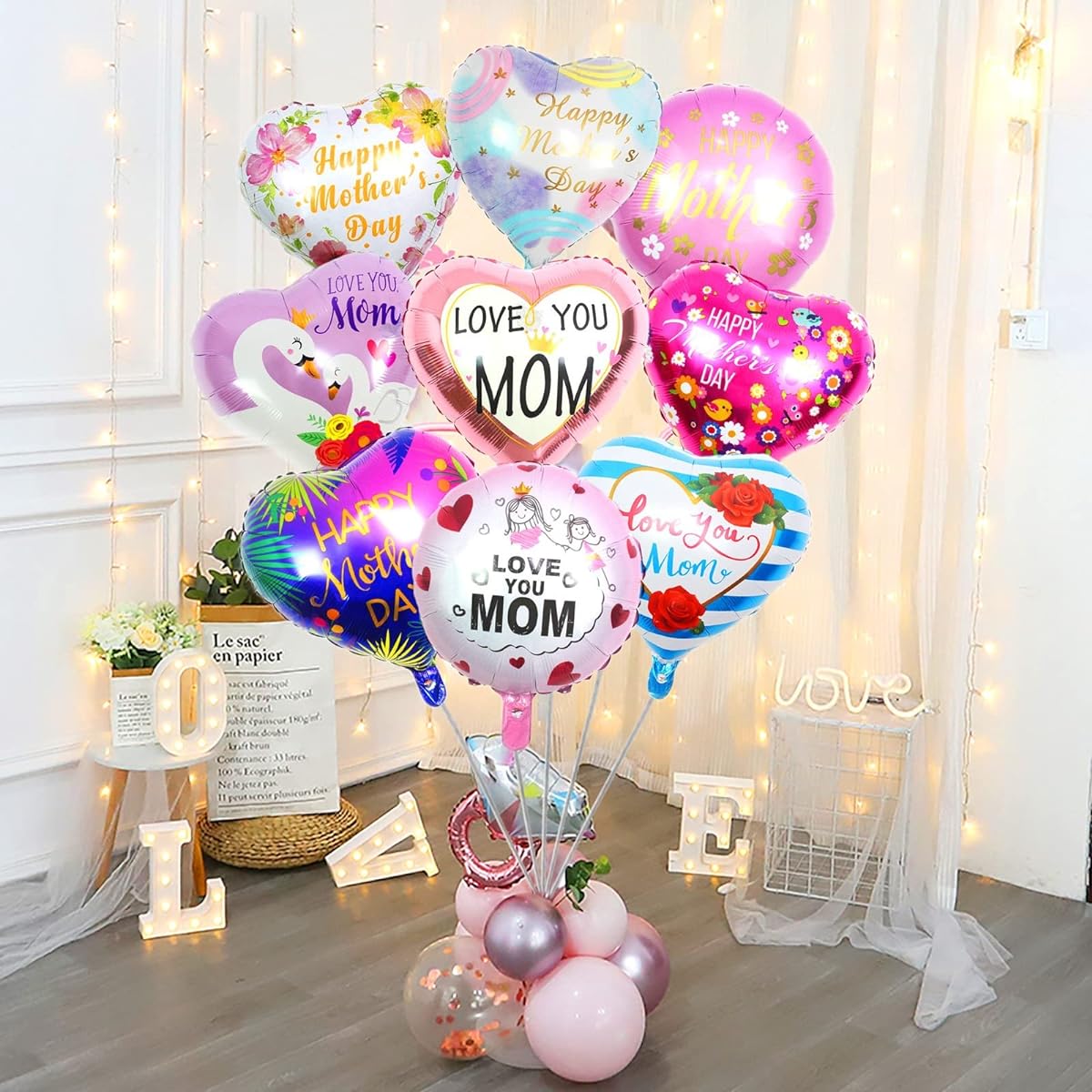 Roblue Mother's Day Party Balloons Mother's Day Decorations Foil Heart Round Balloons Te Amo Mamá Balloons 18 Inch Happy Mother's Day Balloons Mother's Day Birthday Party Supplies 9 Pieces