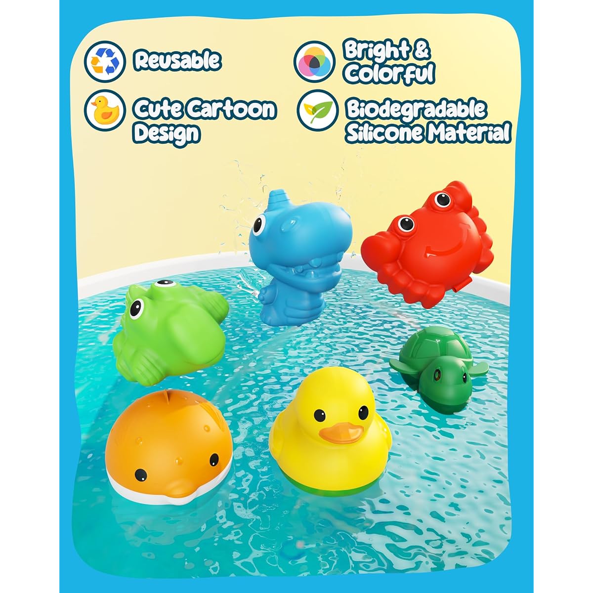 Soft Silicone Bathtub Baby Toys for Toddlers - Make Bathtime Fun, Safe Animal Water Toys, Easy to Clean, Quick to Fill, Enhance Imagination, Interactive Water Play, Birthday Gift (6 Pieces with Storage Bag)