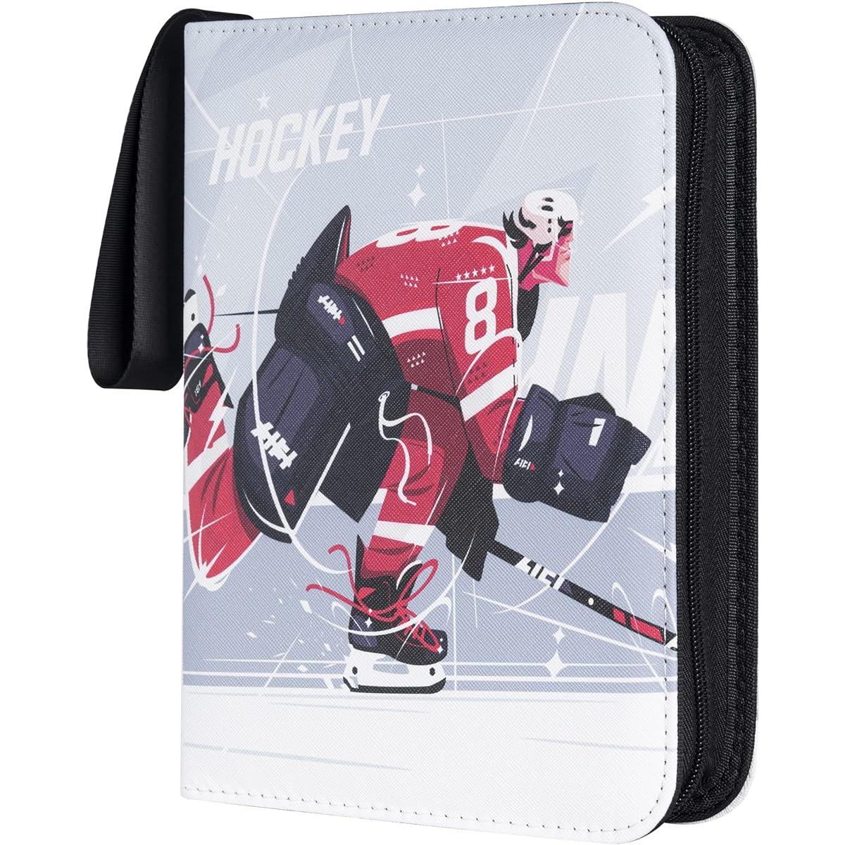 D DACCKIT Hockey Card Binder - Holds 440 Hockey Cards, Pocket Card Holder Book for Hockey Trading Cards, Card Collector Album with Zipper Storage Display Case, White