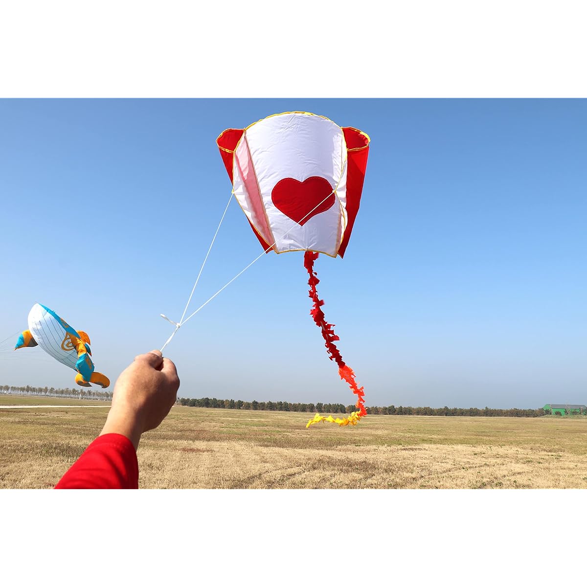 Fullfar Heart Kite for Kids, Easy to Fly Beginner Kids Kite, 3M Colorful Finger Tail Woven Kite with Reel, Fun Kite for Beach and Outdoor Activities.