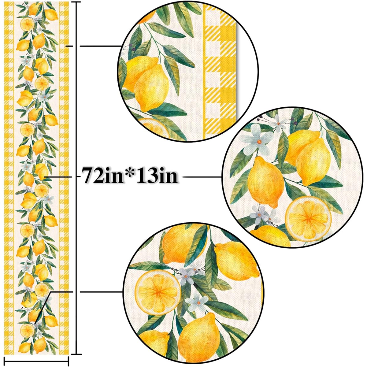 Linen Lemon Table Runner Summer Yellow and White Buffalo Check Check Table Decorations Farmhouse Home Dining Kitchen Table Decor