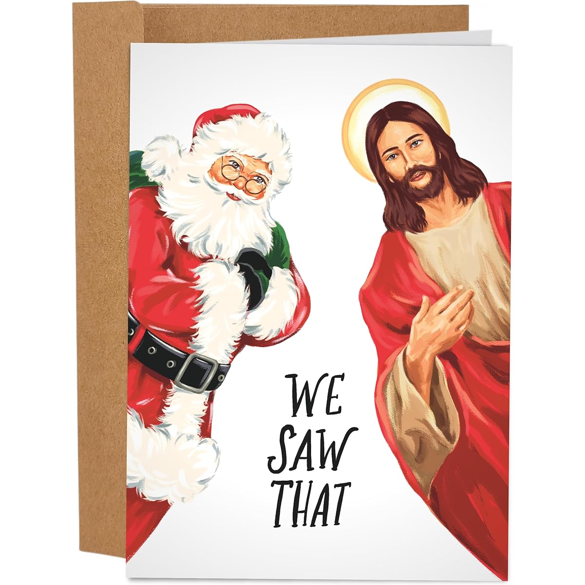 Good Egg Greetings Funny Christmas Greeting Cards | Season's Greetings Holiday Cards for Adults | 5" x 7" with Envelopes We Saw That Santa Jesus Meme Card