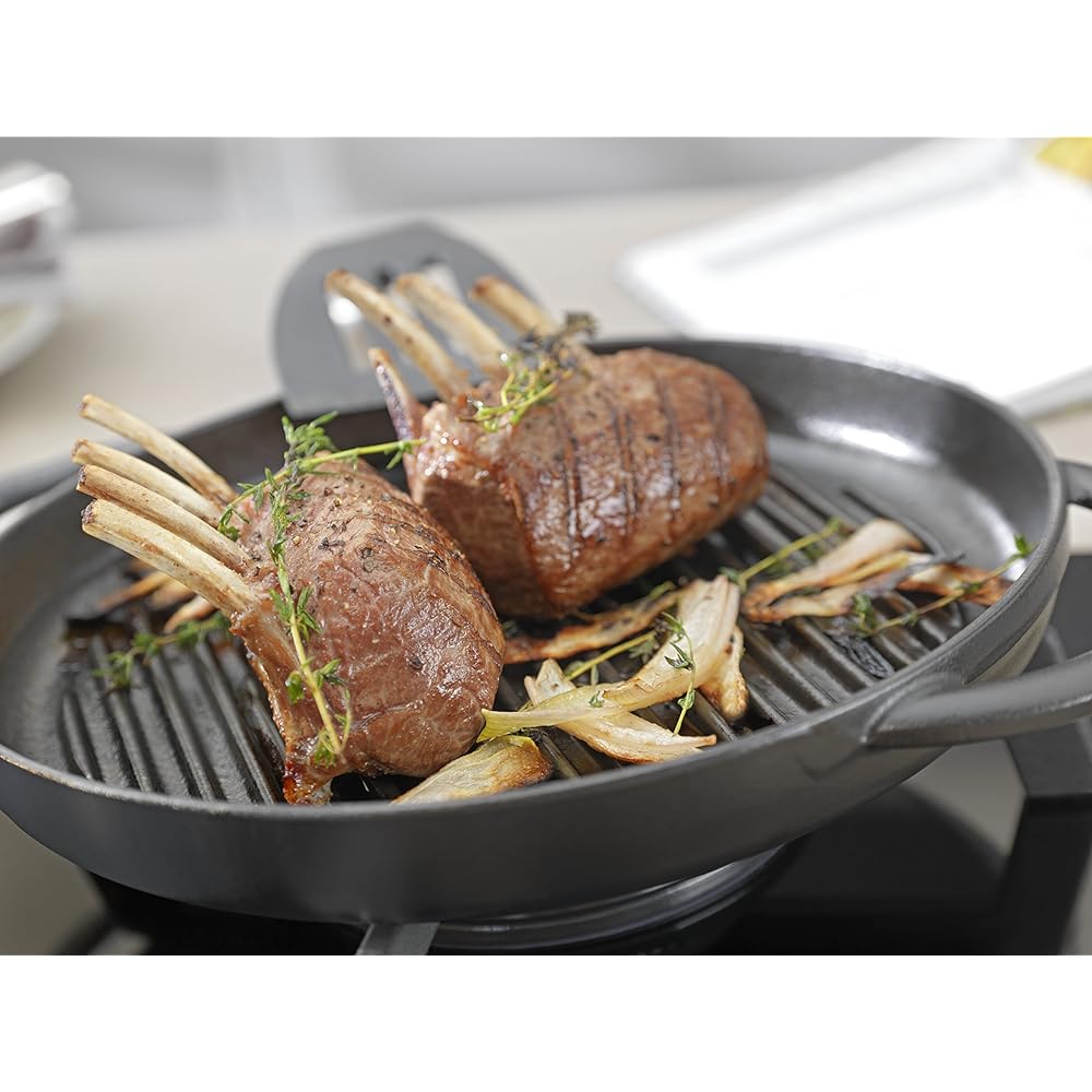 staub "Pure Grill Round Black 22cm" Grill Pan Both Hands Cast Enamel IH Compatible [Authorized Japanese Product] Grill & Frying Pan 40511-520