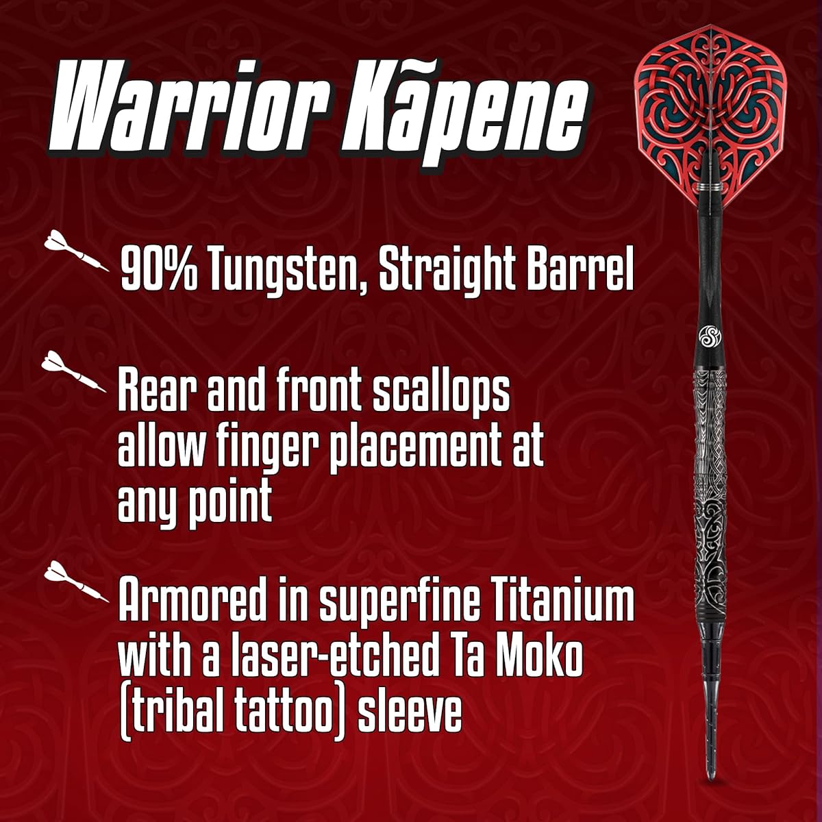 Shot! Darts Warrior Kapene Soft Tip Dart Set 90% Tungsten Barrel 18g