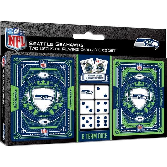 MasterPieces Game Day - NFL Seattle Seahawks 2 Pack Playing Cards & Dice Pack - Officially Licensed Set for Adults and Families
