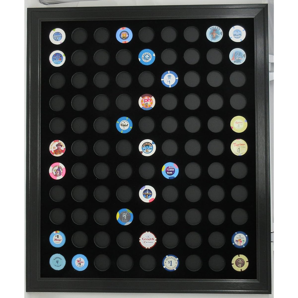 Black Casino Chip Display Frame 99 Casino Poker Chips (Not Included)