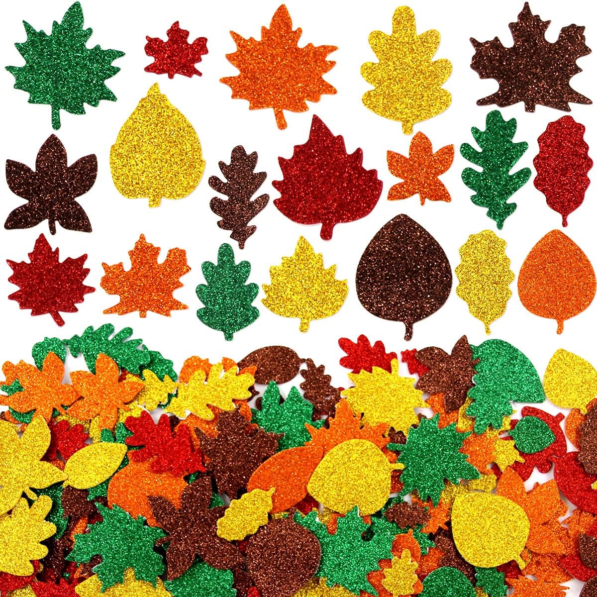 Leaf Glitter Stickers, Autumn Maple Leaf Foam Stickers for Fall Thanksgiving Halloween Party Crafts 500pcs