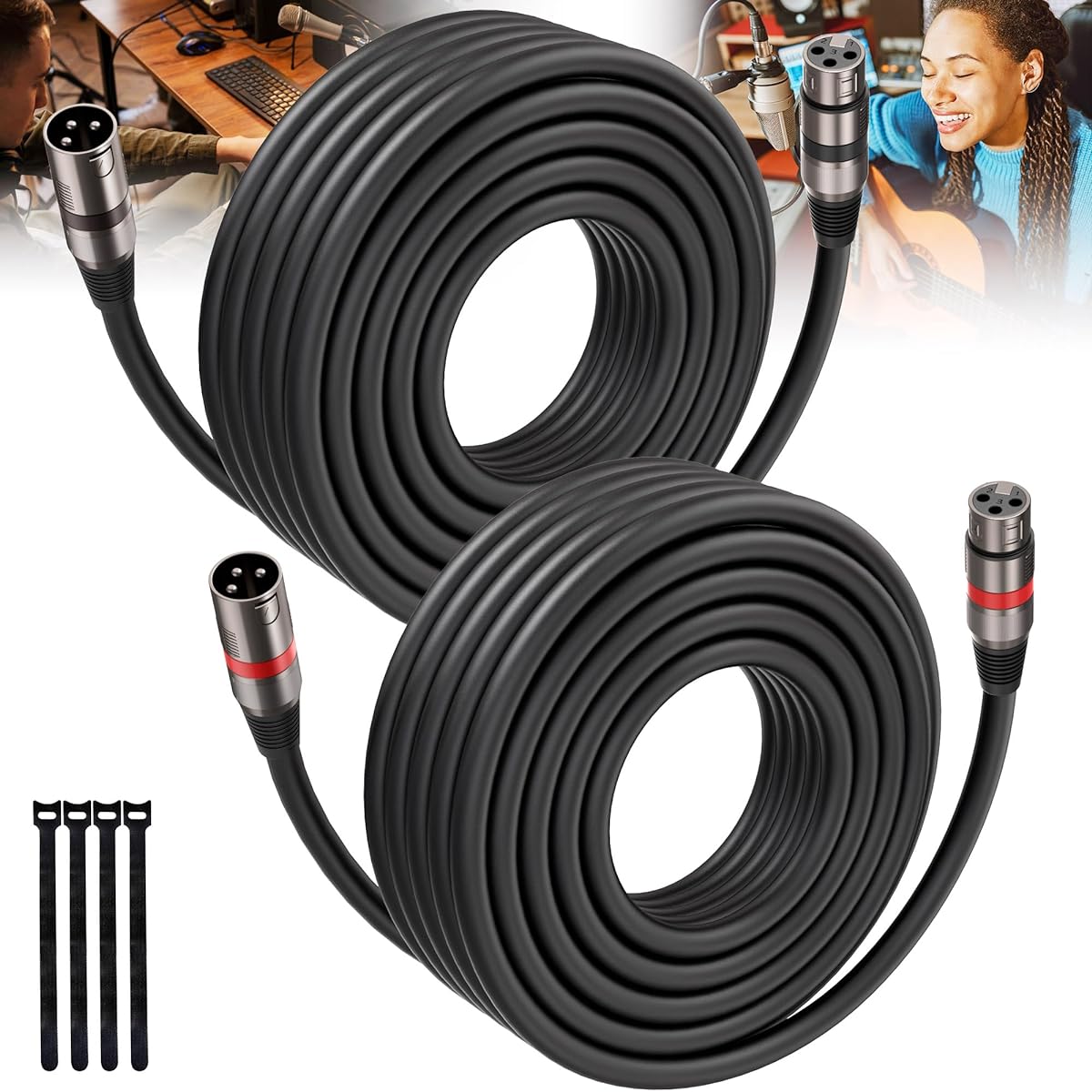 XLR Cables 50ft/16m 2 Pack Premium Heavy Duty Balanced Microphone Cable with 3 Pin XLR Male to Female Microphone Cord Connector Compatible with Microphones/Mixers/Speaker Systems/Preamps and More