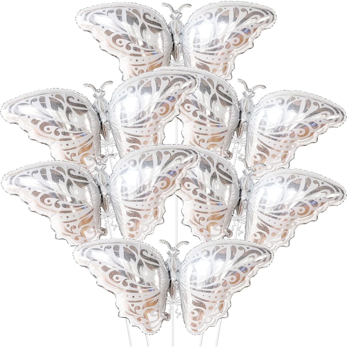 Butterfly Silver Foil Balloons, Pack of 6