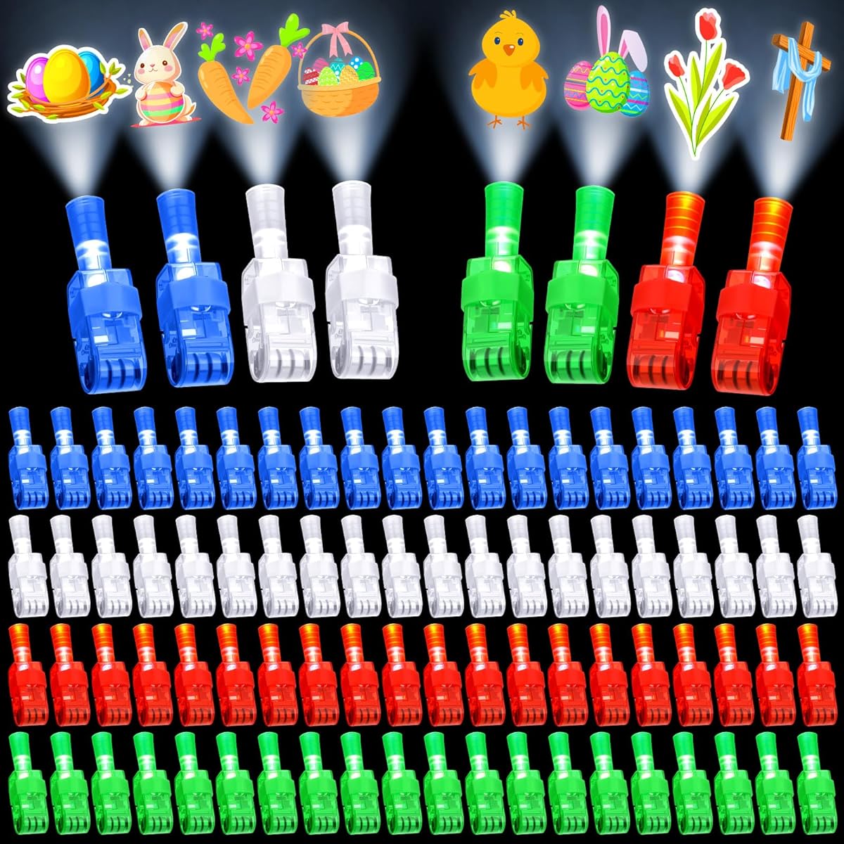 Chitidr 80pcs Easter Party Favors LED Light Up Finger Lights Easter Eggs Bunny Carrot Glow in the Dark Toys Easter Finger Toys for Easter Stockings Gift Bags