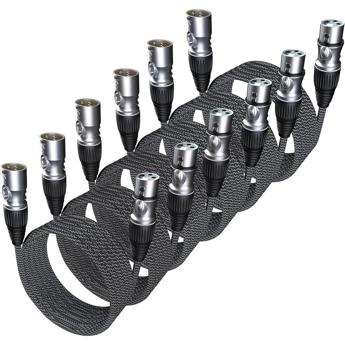 GeoHN.G XLR Microphone Cable 26ft~6 Pack 3 Pin Heavy Duty Balanced Microphone Cord XLR Male to Female Nylon Braided Speaker Cable for Mixer/Recording Studio/Speaker System