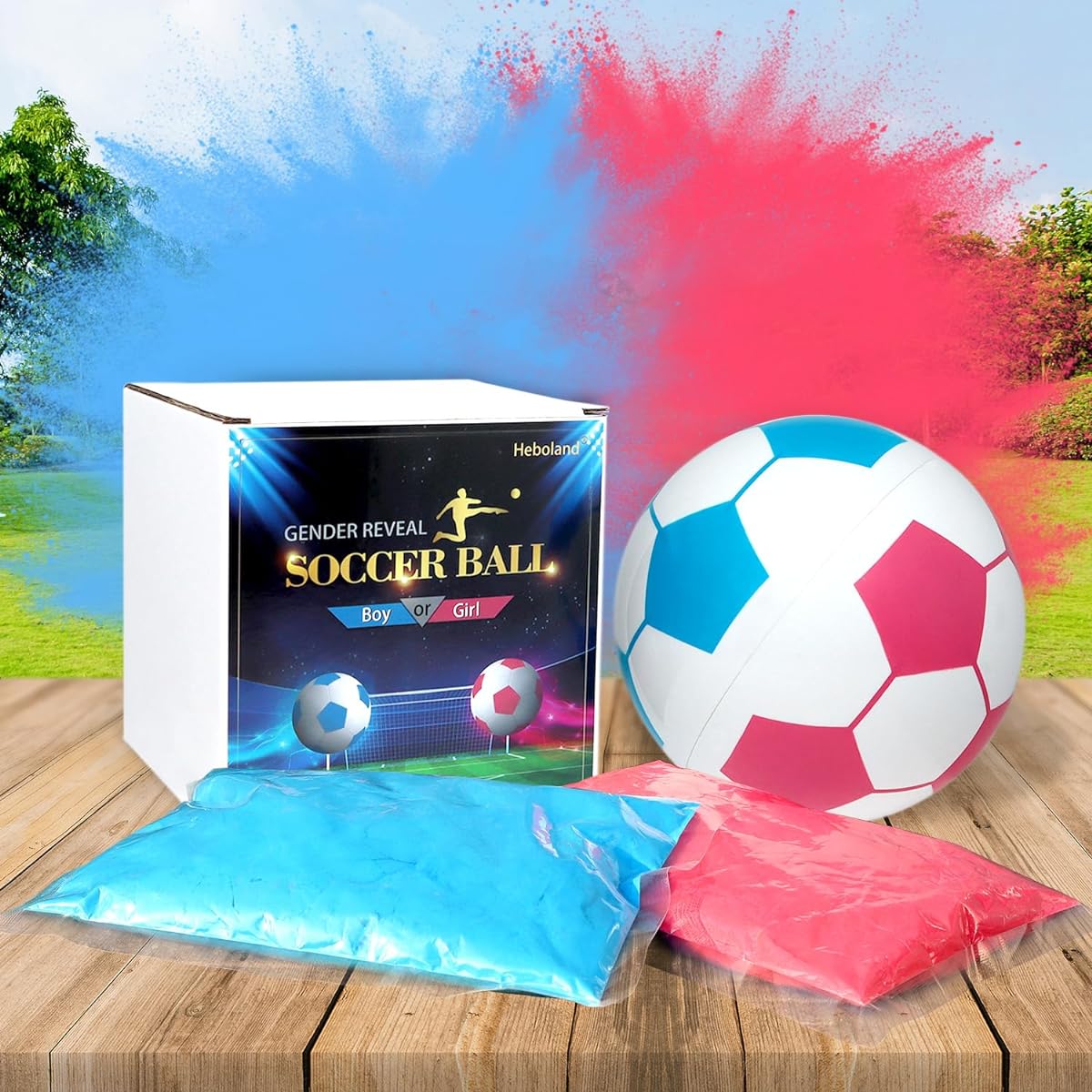 Gender Reveal Soccer Ball with Powder Revelacion de Sexo de Bebe 2 Large Bags Pink and Blue Gender Reveal Powder for Boy/Girl Baby Gender Reveal Ideas