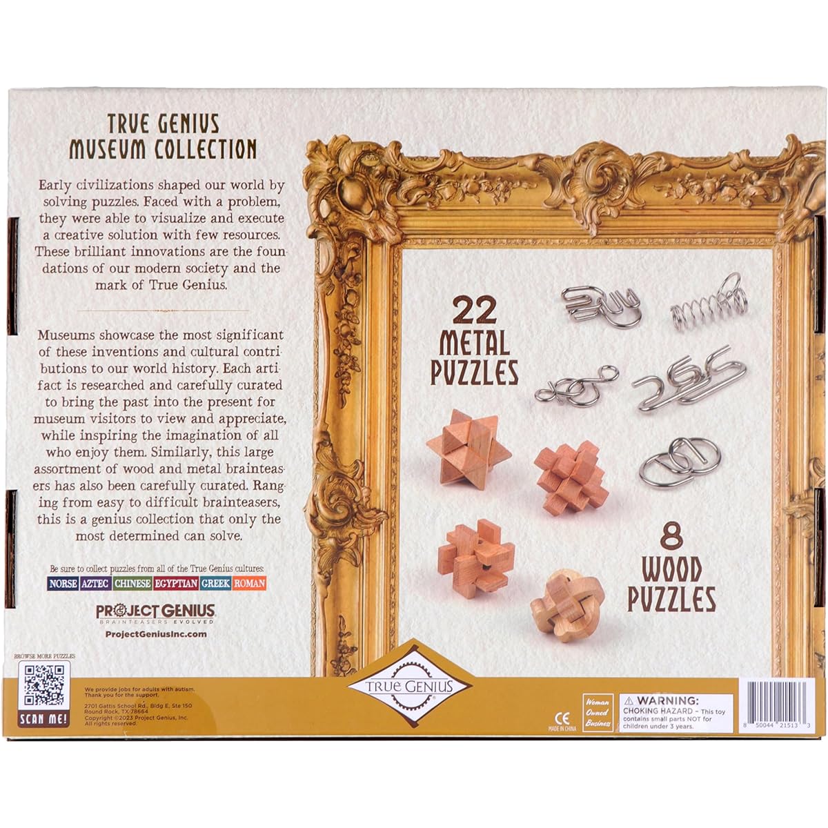 True Genius: Museum Collection - Brainteaser Puzzle Collection, 30 Wooden & Metal Puzzles, Unravel & Project Genius, Ages 8+