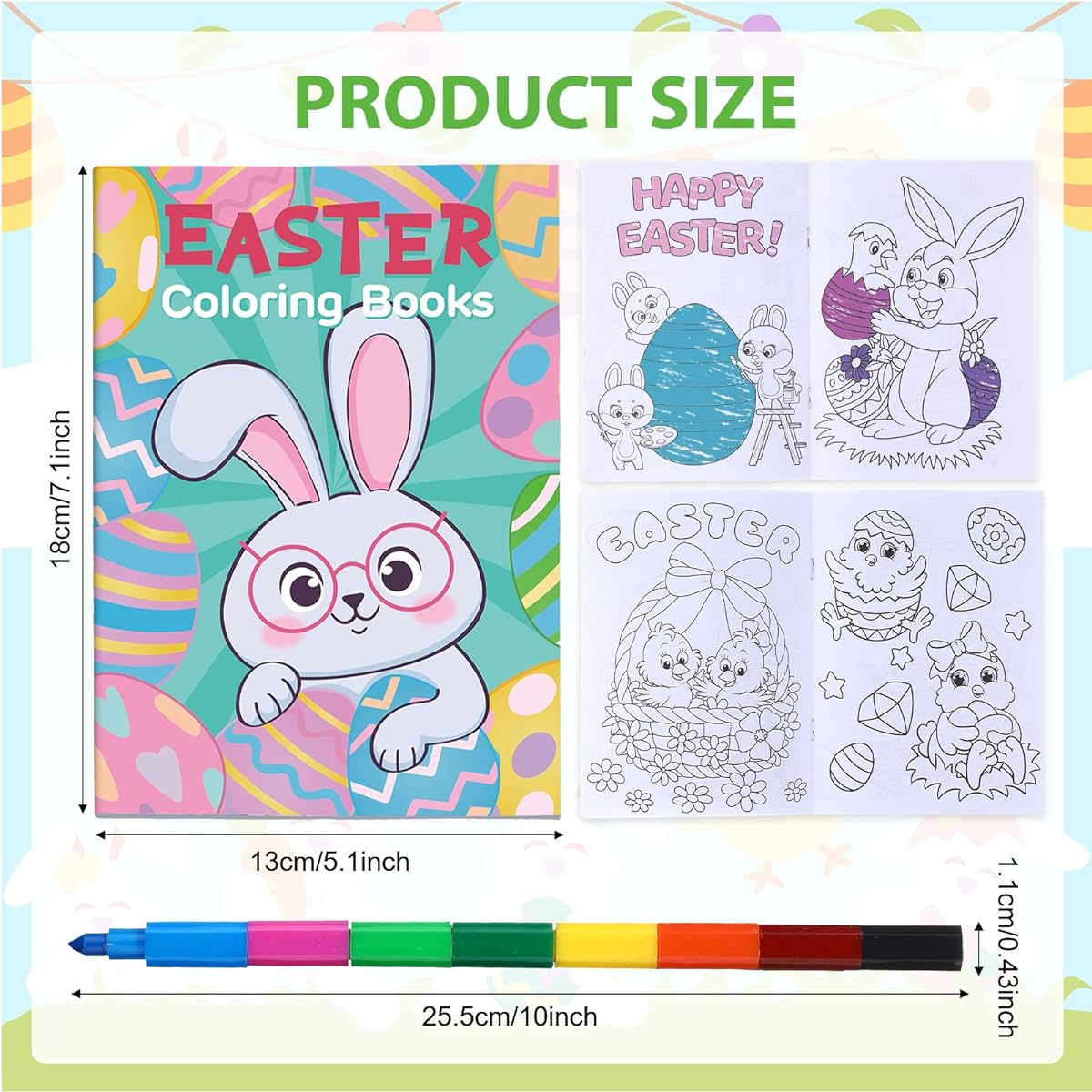 24 Easter Coloring Books with 24 Stacking Crayons for Kids Party Favors Easter Holiday Activity Book Rainbow Crayons Easter Egg Basket Stuffer Party Supplies for Kids School/Classroom Activities